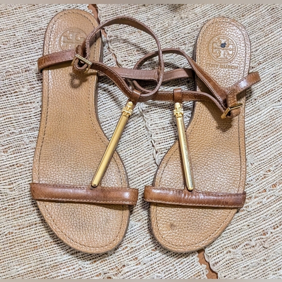 Tory Burch Pacey T-Strap Gold Bar Sandals size 7 EUC - Picture 4 of 7